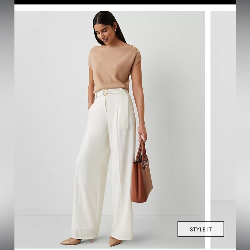 Ann Taylor Cream High-Waisted Trousers with Belt